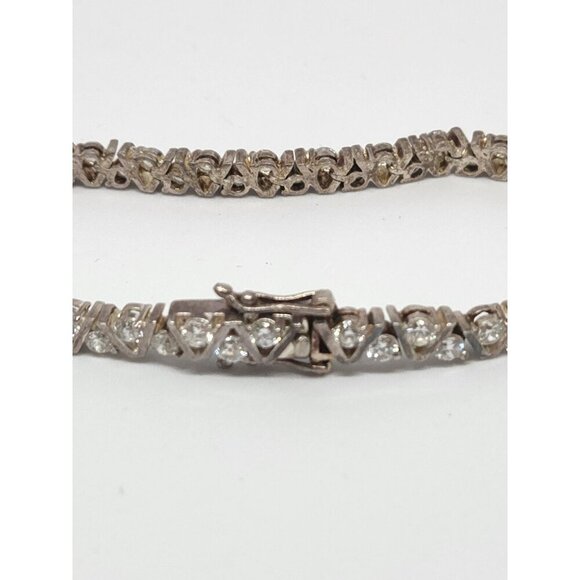 Sterling Silver Rhinestone Tennis Bracelet Vtg V Chevron Setting Hallmarked 7" - Picture 8 of 9